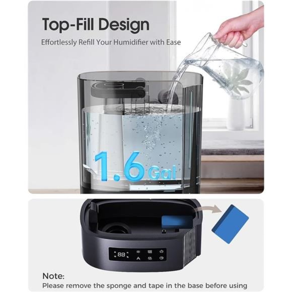 Humidifiers for Bedroom,6L Top Fill Cool Mist Humidifiers for Large Room - Picture 3 of 6
